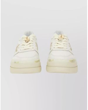 Premiata Sneakers With Metallic Accents And Perforated Design - Natural