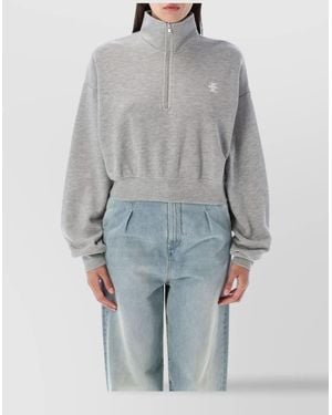 ÉTERNE Cropped Relaxed-Fit Half-Zip Sweatshirt - Gray