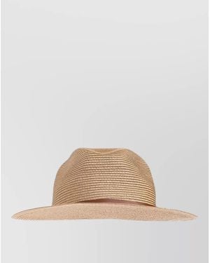 Emporio Armani Fedora Hat Wide Brim Straw Ribbon - Natural