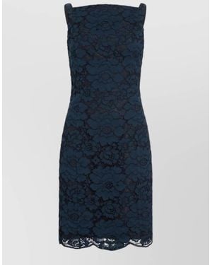 Patou Floral Lace Square Neck Sleeveless Knee-Length Dress - Blue