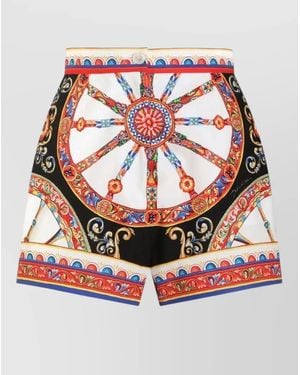 Dolce & Gabbana Carretto Print Cotton High Waist Shorts - Red