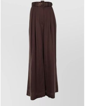 Zimmermann Silk High-Rise Wide-Leg Pants - Brown