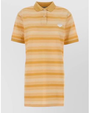 Prada Cotton Embroidered Polo Dress - Yellow