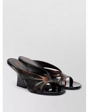 Dries Van Noten Leather Wedge Mule Block Heel Strappy - Black