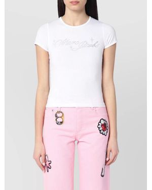Marc Jacobs Logo And Micro Crystals Crew Neck T-Shirt - Pink