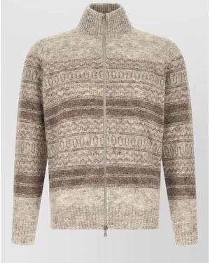 Brunello Cucinelli Nordic Jacquard Knit Alpaca Cashmere Cardigan - Natural