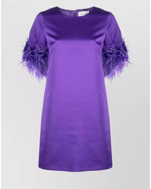 P.A.R.O.S.H. Feather Trim Satin Mini Dress - Purple