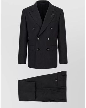 Lardini Virgin Wool Pinstripe Double Breasted Coat - Black