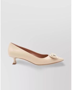 Ferragamo Bow Detail Kitten Heel Pointed Toe Pumps - Natural