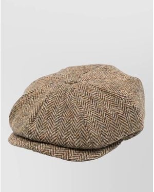 Emporio Armani Virgin Wool Herringbone Paneled Cap - Natural