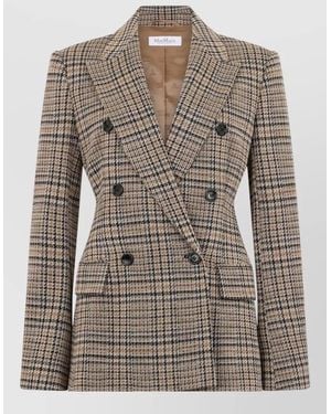 Max Mara Double Breasted Checked Wool Cotton Jacket - Brown