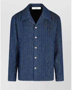 Séfr Textured Cotton Shirt Cuffed Long Sleeves - Blue