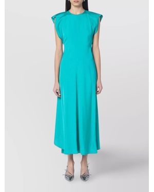 Victoria Beckham Hooded Sleeves Midi Dress Peacock Color - Blue