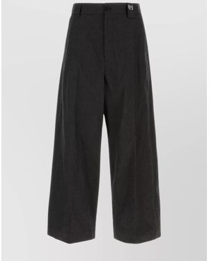 Balenciaga Linen Blend Wide Leg Pant With Belt Loops And Back Pocket - Black