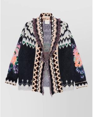 forte_forte Wool Oversized Geometric Pattern Shawl Collar Long-Sleeve Cardigan - White