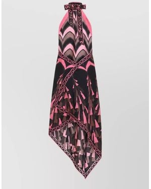 PUCCI Silk Sleeveless Halterneck Asymmetric Printed Long Beach Dress - White