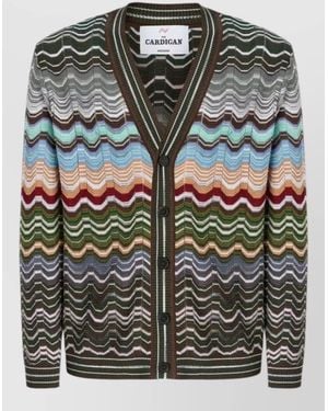 Missoni V Neck Zigzag Knit Cardigan - Grey