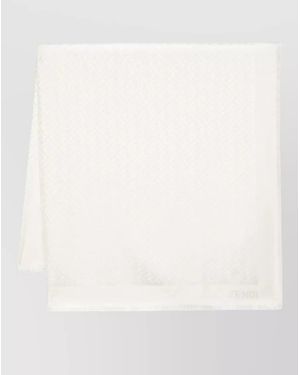 Fendi Ff Silk Wool Scarf Lightweight Fringed - Natural