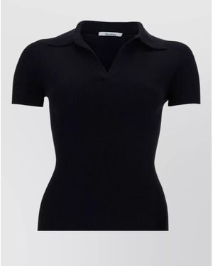Max Mara Virgin Wool Collared Knit Top - Black