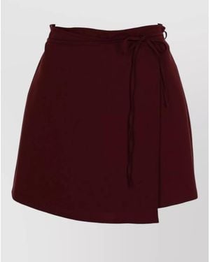 Alysi Asymmetric Hem Skirt Belted Waist Casual - Red