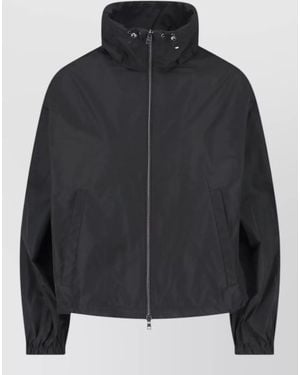 Herno High Collar Jacket Elastic Cuffs Drawstring Hem - Black