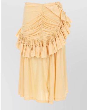 Dries Van Noten Ruched Midi Dress Layered Skirt Bows - Yellow