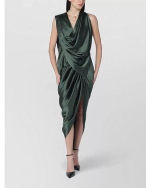 Vivienne Westwood Satin Draped Midi Dress One Shoulder - Green