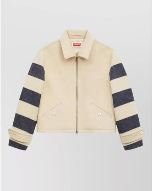 KENZO Wool Single Breasted Coat - Natural