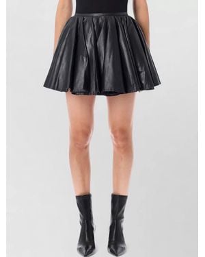 Haikure Ziggy High Waist Pleated Leather Skirt - Black