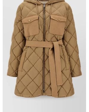 Weekend by Maxmara Down Quilted Belted Hooded Parka Coat - Brown