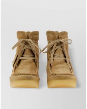 Clarks High Ankle Suede Boots - Natural