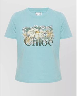 Chloé Cotton Logo-Print Short-Sleeve T-Shirt - Blue