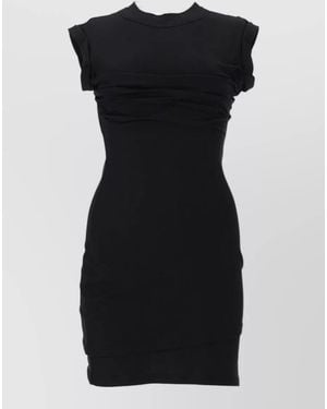 Alexander Wang Cotton Ribbed High-Neck Sleeveless Draped Mini Dress - Black