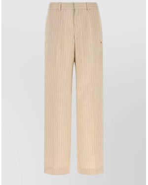 Amiri Jersey Wide Leg Trousers Pinstripe Belt Loops - Natural