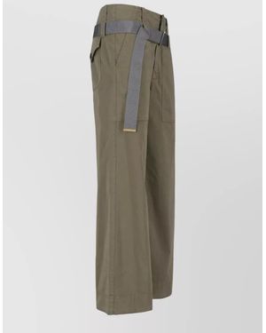 The Seafarer Wide Leg Trousers Belt Loops Pockets - Green