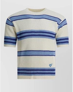 Human Made Short Sleeve Crew Neck Ribbed Striped Top - Blue