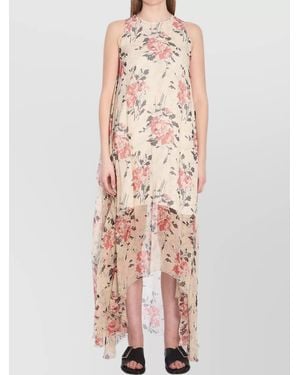 Loewe Silk Floral Print Sleeveless Asymmetric Maxi Dress - Pink