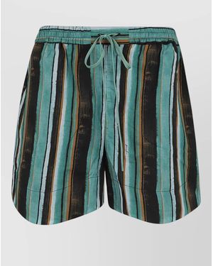 Pinko Arrone Shorts Muslin Brushstroke Stripe Print - Green