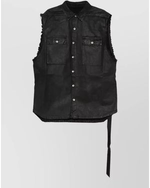 Rick Owens Cotton Fringed Sleeveless Shirt Jacket - Black