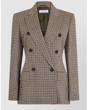 Max Mara Double Breasted Wool Blend Tailored Blazer - Brown