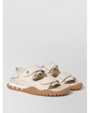 Miu Miu Tyre Technical Fabric And Suede Slides - Natural