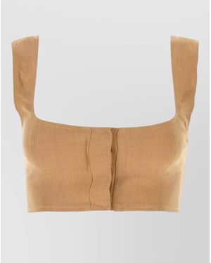 LeKasha Jirja Linen Crop Top Smocked Square Neckline - White