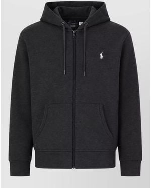 Polo Ralph Lauren Hooded Jacket Relaxed Fit Front Pockets Ribbed - Black