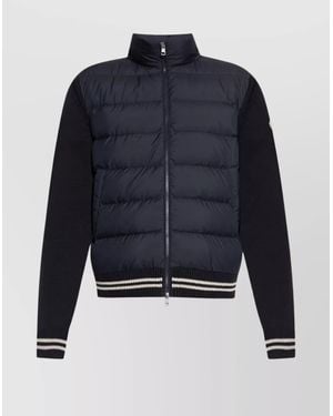 Moncler High Neck Long Sleeve Padded Cardigan - Blue