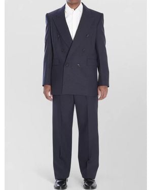 Saint Laurent Wool Low-Rise Pleated Wide-Leg Tailored Trousers - Blue