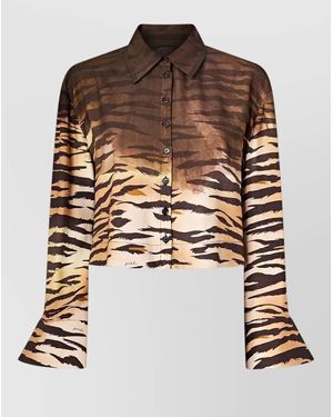 Pinko Cordelia Animal Print Cropped Viscose Shirt - Brown