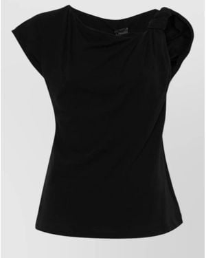 Pinko One Shoulder Top Cap Sleeves Knotted - Black