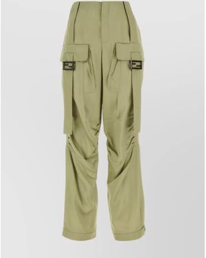 Fendi Satin Straight-Leg Cargo Pants - Green