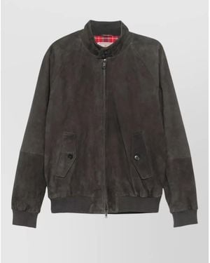 Baracuta Suede G9 Bomber Jacket Buttoned Collar - Grey