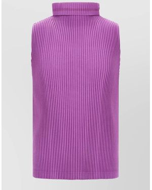 Homme Plissé Issey Miyake Pleated Sleeveless High Neck Top - Purple
